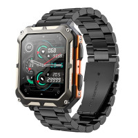 Smart Watch C20 Pro ütésálló IP68 outdoor telefonfunkciós okosóra fémszíjjal - fekete-narancs